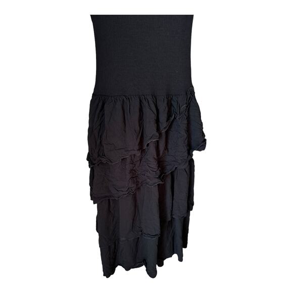 Zara black sleeveless boho ribbed tank top ruffle tiered maxi dress size XS - Picture 9 of 16